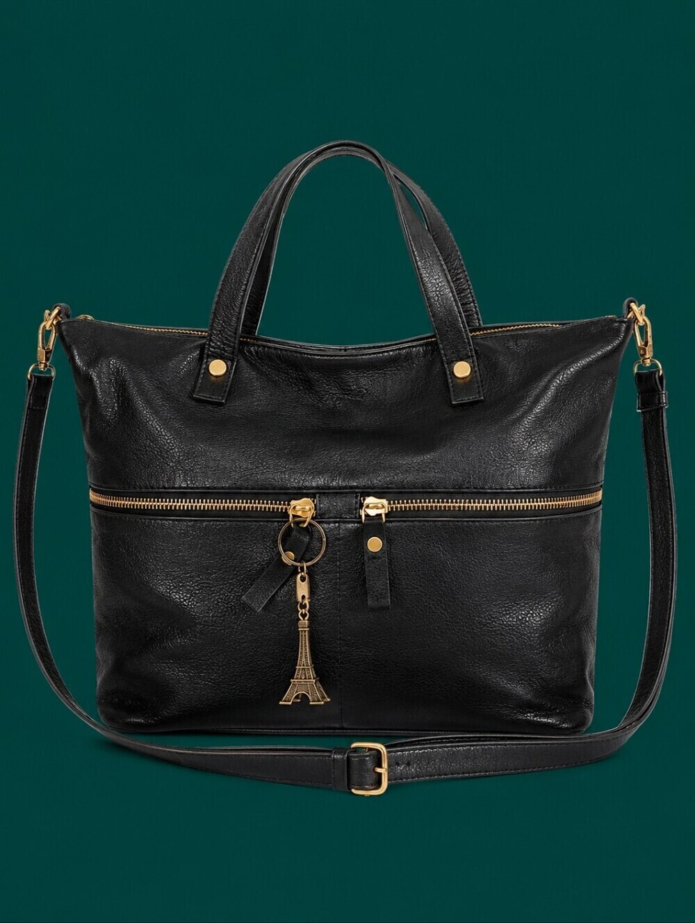 ASPEN Large Black Leather Satchel Crossbody Bag